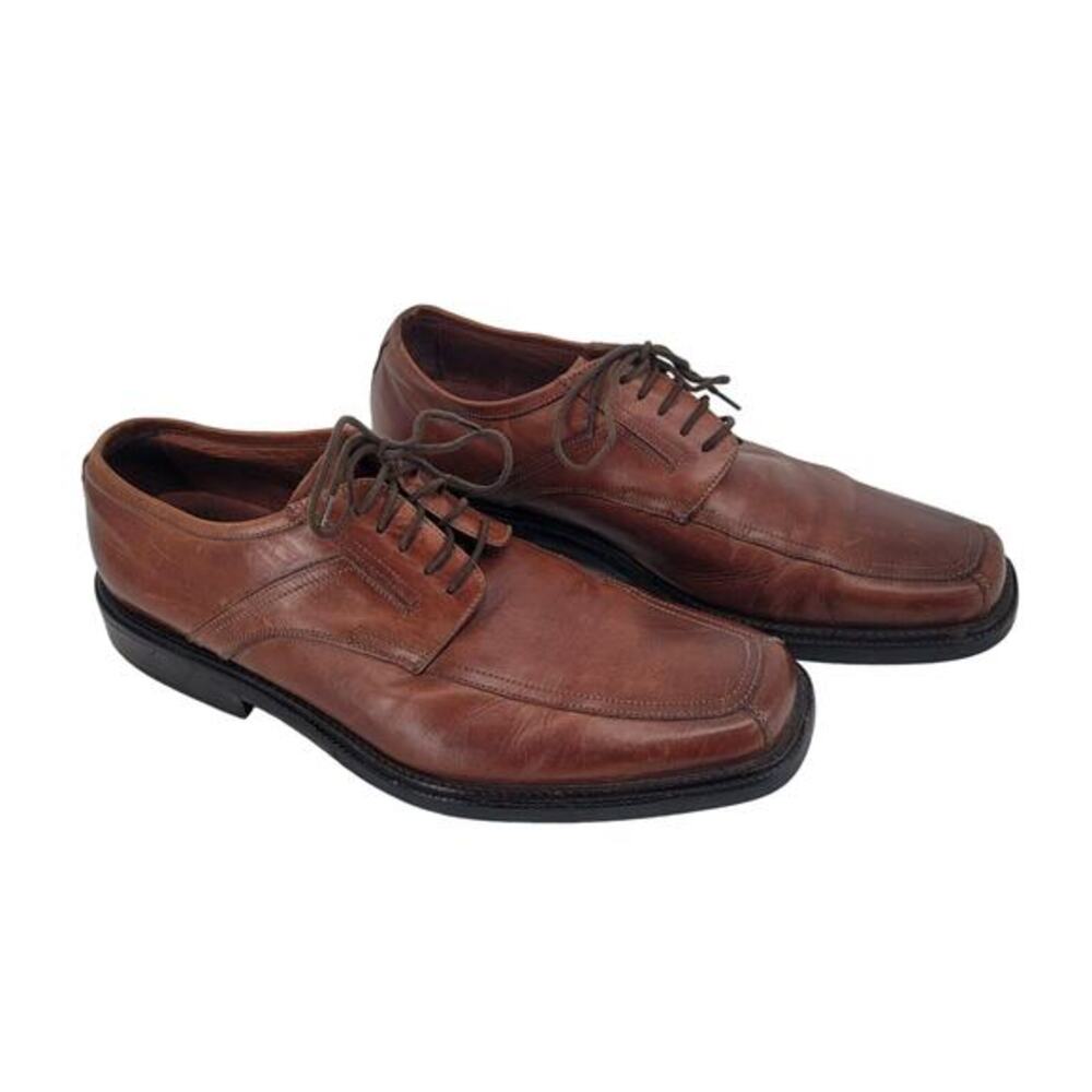 Johnston & Murphy Mens 9.5 Brown Leather Oxford Dress Shoes Made In Italy